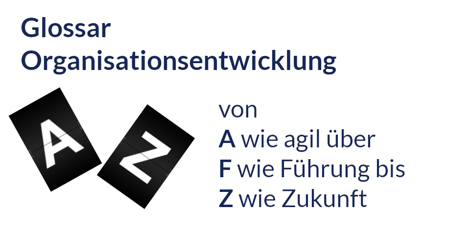 es zeigt die Buchstaben A und Z, sowie Beispiele aus dem Glossar Organisationsentwicklung.